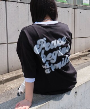 WEGO 【ユニセックス着用ITEM/MLサイズ展開】アクセ付きリンガーグラフィックT（SS） ブラック