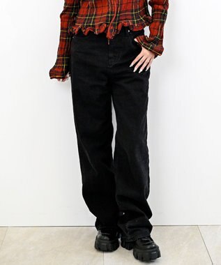 caqu 80's slim baggy バギーフィットワイドデニム black 1year