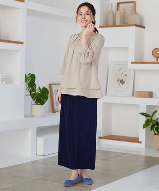 Tiaclasse つまみタック袖レイヤードブラウス ライトベージュ