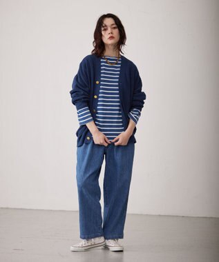 J.PRESS YORK STREET 【UNISEX】インディゴボーダーロングTシャツ サックスブルー系1