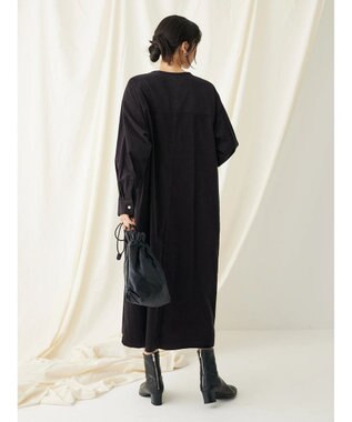 CRAFT STANDARD BOUTIQUE コーデュロイパールドット釦ワンピース Charcoal Gray