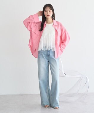 earth music&ecology Ｗポケットシャツ Pink