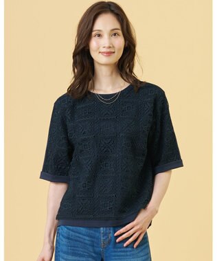 J.PRESS LADIES 【一枚で着映え・シーンレスに活躍】レーシーコンビ クルーネック カットソー