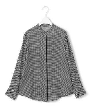 ICB L 【接触冷感・UVケア・速乾・洗える】BackSatinAmunzen バンドカラーブラウス ブラックベース柄系