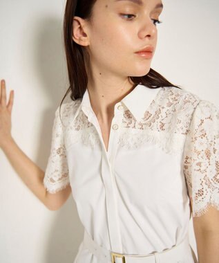 GRACE CONTINENTAL レースコンビタフタワンピース ホワイト