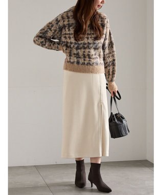 Te chichi チェックジャガードニットプルオーバー ベージュ