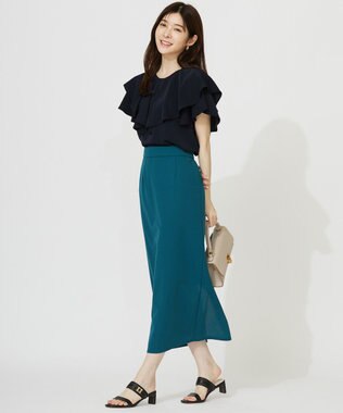 ANY SIS S 【UVケア ・ストレッチ・洗える】2WAYジョーゼットジャージーナロー スカート グリーン