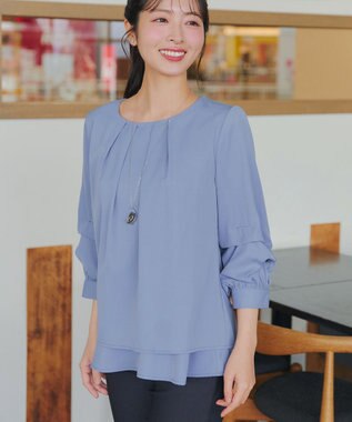 Tiaclasse つまみタック袖レイヤードブラウス ブルー