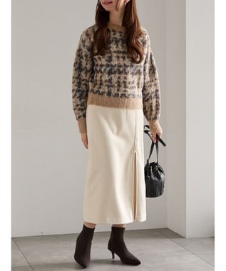 Te chichi チェックジャガードニットプルオーバー ベージュ