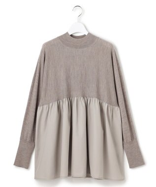 23区 L 【洗える】ギャザープルオーバー コンビ ニット ベージュ系