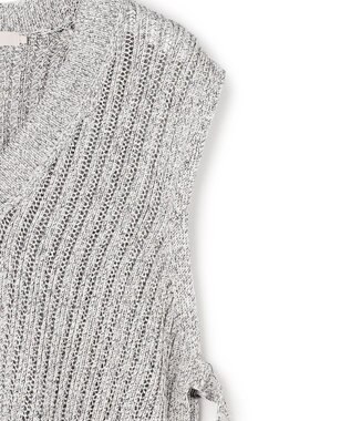 ICB L コットンツイスター ニットベスト オフホワイト×ブラックミックス