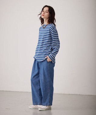 J.PRESS YORK STREET 【UNISEX】インディゴボーダーロングTシャツ サックスブルー系1