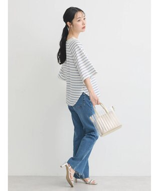 earth music&ecology 襟レースボーダーポンチョ Sax