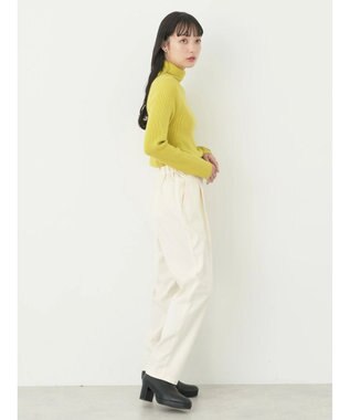 earth music&ecology やわらかタッチリブタートルネックプルオーバー Lime Green