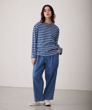 J.PRESS YORK STREET 【UNISEX】インディゴボーダーロングTシャツ サックスブルー系1