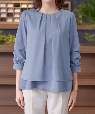 Tiaclasse つまみタック袖レイヤードブラウス ブルー