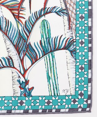 23区 manipuri リヤドシルク スカーフ グリーンプリント