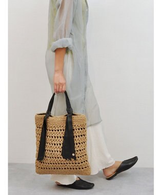 UNBILLION cachecache 下がりグログランペーパー柄編みトート ブラック