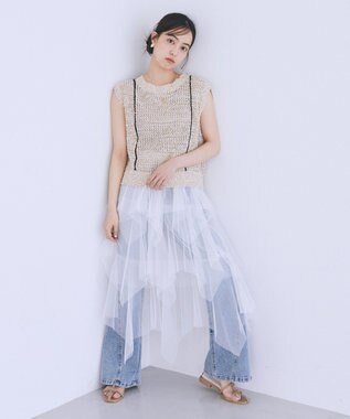 earth music&ecology 2wayレイヤードチュールスカート Off White