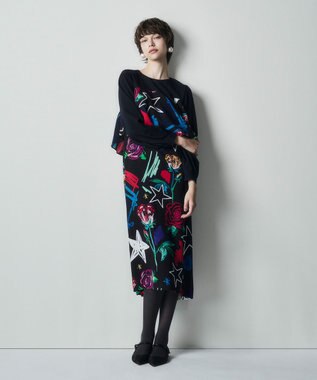 GRACE CONTINENTAL プリントコンビドレス ネイビー