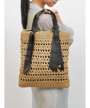 UNBILLION cachecache 下がりグログランペーパー柄編みトート ブラック