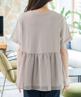 Tiaclasse 【おのののかさん着用】 「サマケア」ストライプチュール切り替えトップス グレージュ