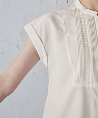 Tiaclasse 【洗える】フレンチスリーブピンタックブラウス オフホワイト