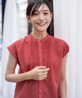 Tiaclasse 【洗える】フレンチスリーブピンタックブラウス オレンジ