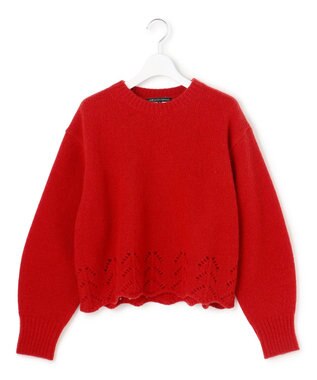 23区 L 【滝沢眞規子さん着用/洗える】レーシーヘムデザイン パフスリーブ ニット レッド系