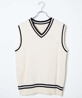 WEGO 【SCHOOLITEM】ラインスクールニットベスト オフホワイト