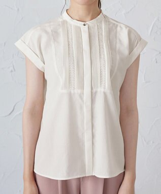 Tiaclasse 【洗える】フレンチスリーブピンタックブラウス オフホワイト