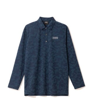 ZERO HALLIBURTON 【吸水速乾・UVカット】 カモフラージュ柄 ジャガード 長袖ポロシャツ ZHG-M5A9a 85126 ネイビー