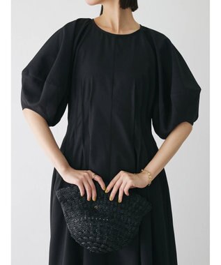 Green Parks ボリューム袖ロングワンピース Black