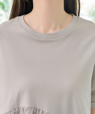 Tiaclasse 【おのののかさん着用】 「サマケア」ストライプチュール切り替えトップス グレージュ