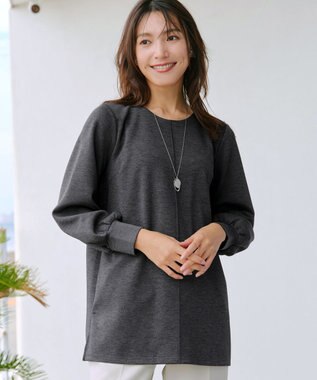 Tiaclasse 【洗える】ボンディングパフスリーブチュニック チャコールグレー