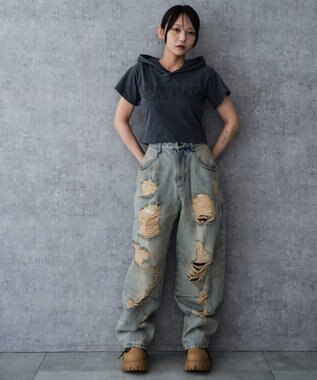 WEGO ピグメントフードちびT ネイビー