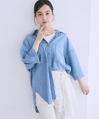 earth music&ecology 5分袖デニムシャツ Light Indigo