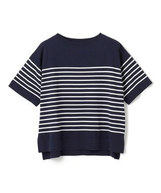 UNFILO L スゴ機能美 ハーフスリーブ ニット ネイビー×オフ