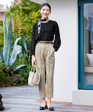 Tiaclasse 【洗える】フラワージャガードブラウス ブラック