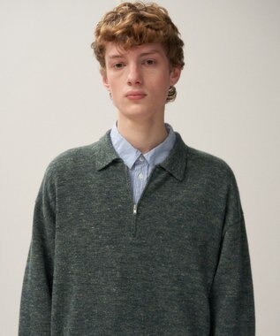 ATON BABY ALPACA LINEN | ジップアップポロセーター - UNISEX GREEN