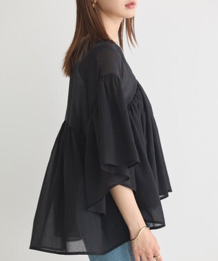 earth music&ecology Ｖネックギャザーブラウス Black