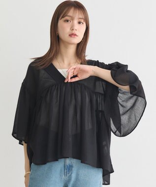 earth music&ecology Ｖネックギャザーブラウス Black