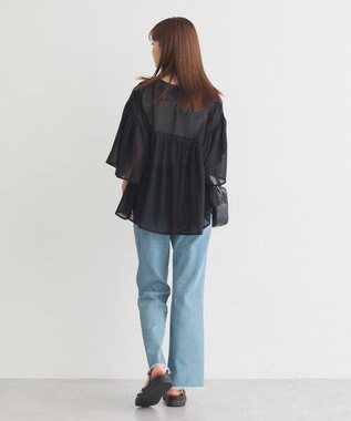 earth music&ecology Ｖネックギャザーブラウス Black