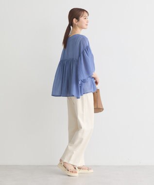 earth music&ecology Ｖネックギャザーブラウス Blue