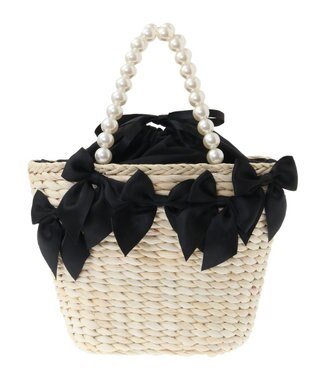 Maison de FLEUR パールハンドルメイズリボンカゴバッグ Black
