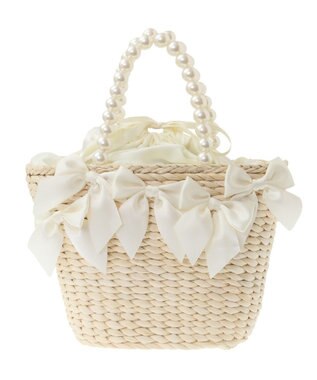 Maison de FLEUR パールハンドルメイズリボンカゴバッグ Ivory