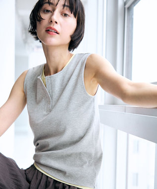 ANY 【2SET】ツインセットヘンリーネックタンクトップ グレー×イエロー