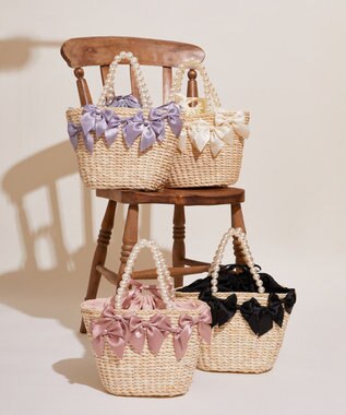 Maison de FLEUR パールハンドルメイズリボンカゴバッグ Pink