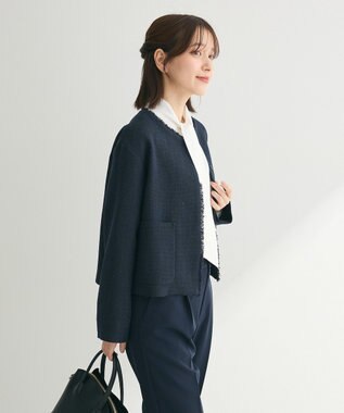 Green Parks ef-de ツイードノーカラージャケット Navy