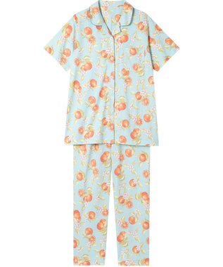 Wing パジャマ 5分袖 半袖 長ズボン 綿混(本体) 天竺素材 レディース EP8077 ウイング／ワコール サックス